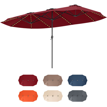15.5 FT Extra-Large Patio Umbrella with LED Solar Lights and Crank Handle-Navy - Red