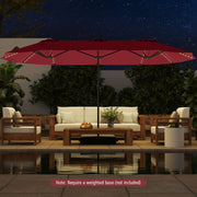 15.5 FT Extra-Large Patio Umbrella with LED Solar Lights and Crank Handle-Red