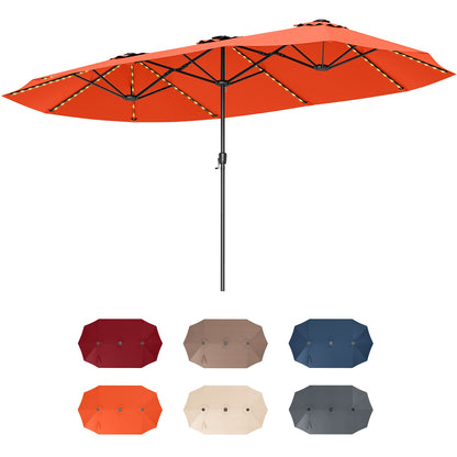 15.5 FT Extra-Large Patio Umbrella with LED Solar Lights and Crank Handle-Navy - Orange