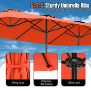 15.5 FT Extra-Large Patio Umbrella with LED Solar Lights and Crank Handle-Orange