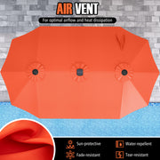 15.5 FT Extra-Large Patio Umbrella with LED Solar Lights and Crank Handle-Orange