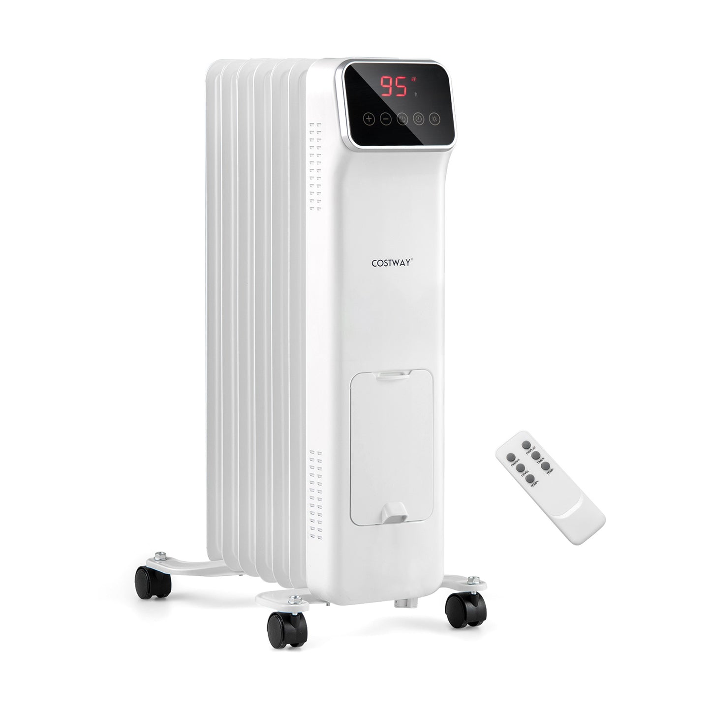 1500W Oil Filled Radiator Heater with Remote Control 3 Modes 24H Timer-Black - White