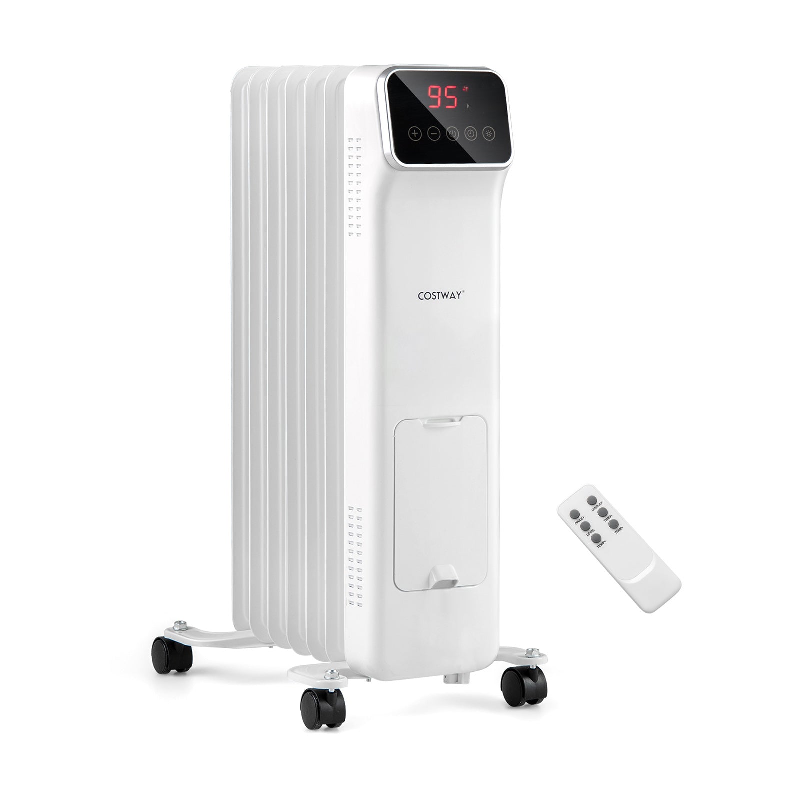1500W Oil Filled Radiator Heater with Remote Control 3 Modes 24H Timer-Black - White