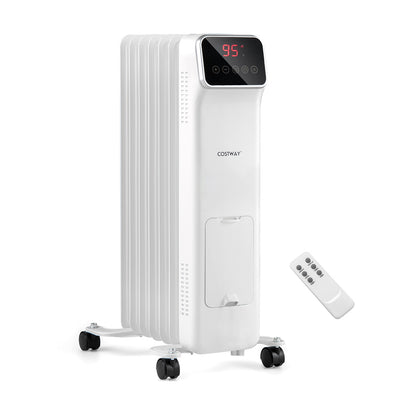 1500W Oil Filled Radiator Heater with Remote Control 3 Modes 24H Timer-Black - White