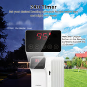 1500W Oil Filled Radiator Heater with Remote Control 3 Modes 24H Timer-White
