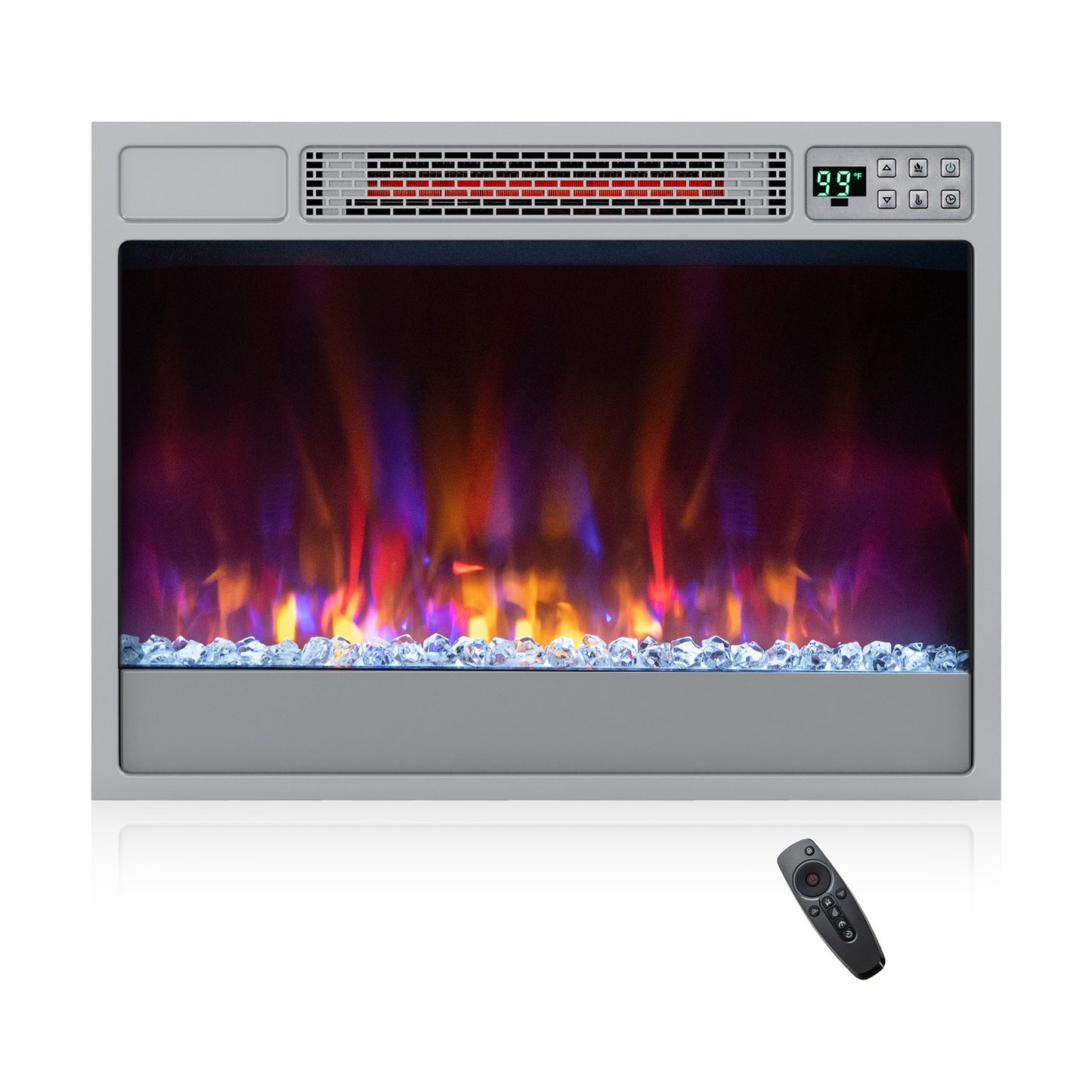 23 Inch 1500W Recessed Electric Fireplace Insert with Remote Control-Silver - Silver