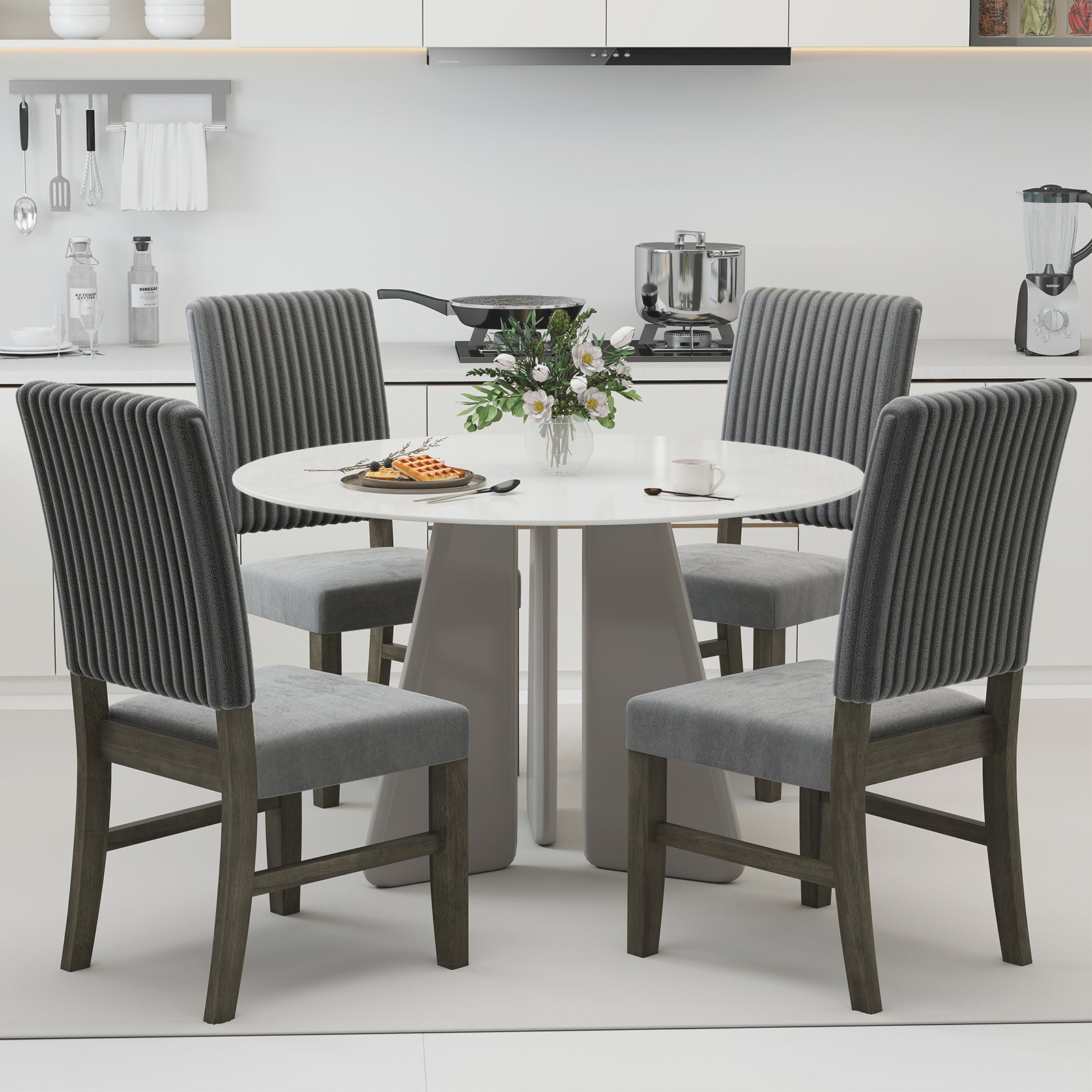 Dining Chair Set of 2 Mid-Century Modern Velvet Fabric Upholstered Chairs-Grey
