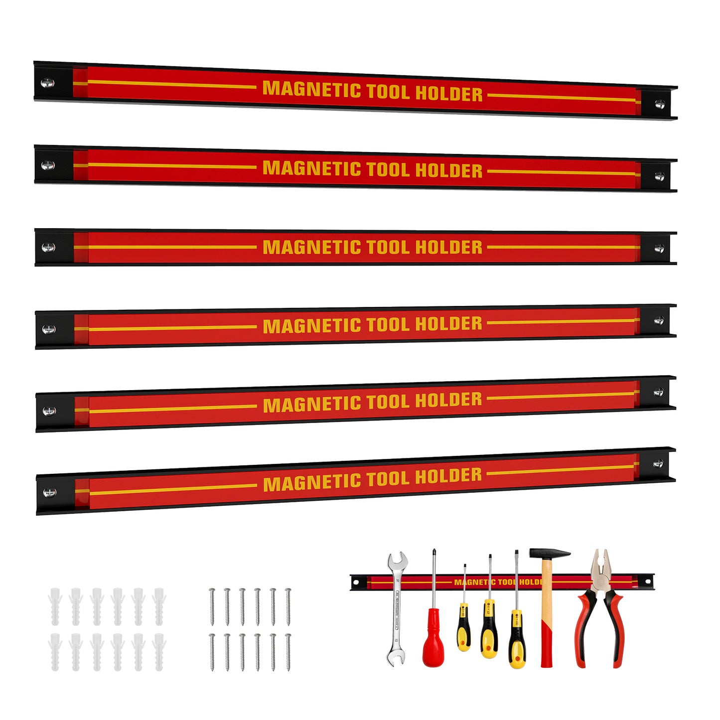 18 Inch Magnetic Tool Holder Strip with Mounting Screws-Red
