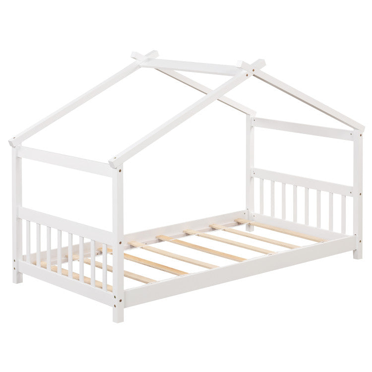 3-Piece Kid‚Äôs Room Bundle: Twin Size Wooden House Bed + Kid's Table and Chairs Set + Kids 2-Shelf Bookcase
