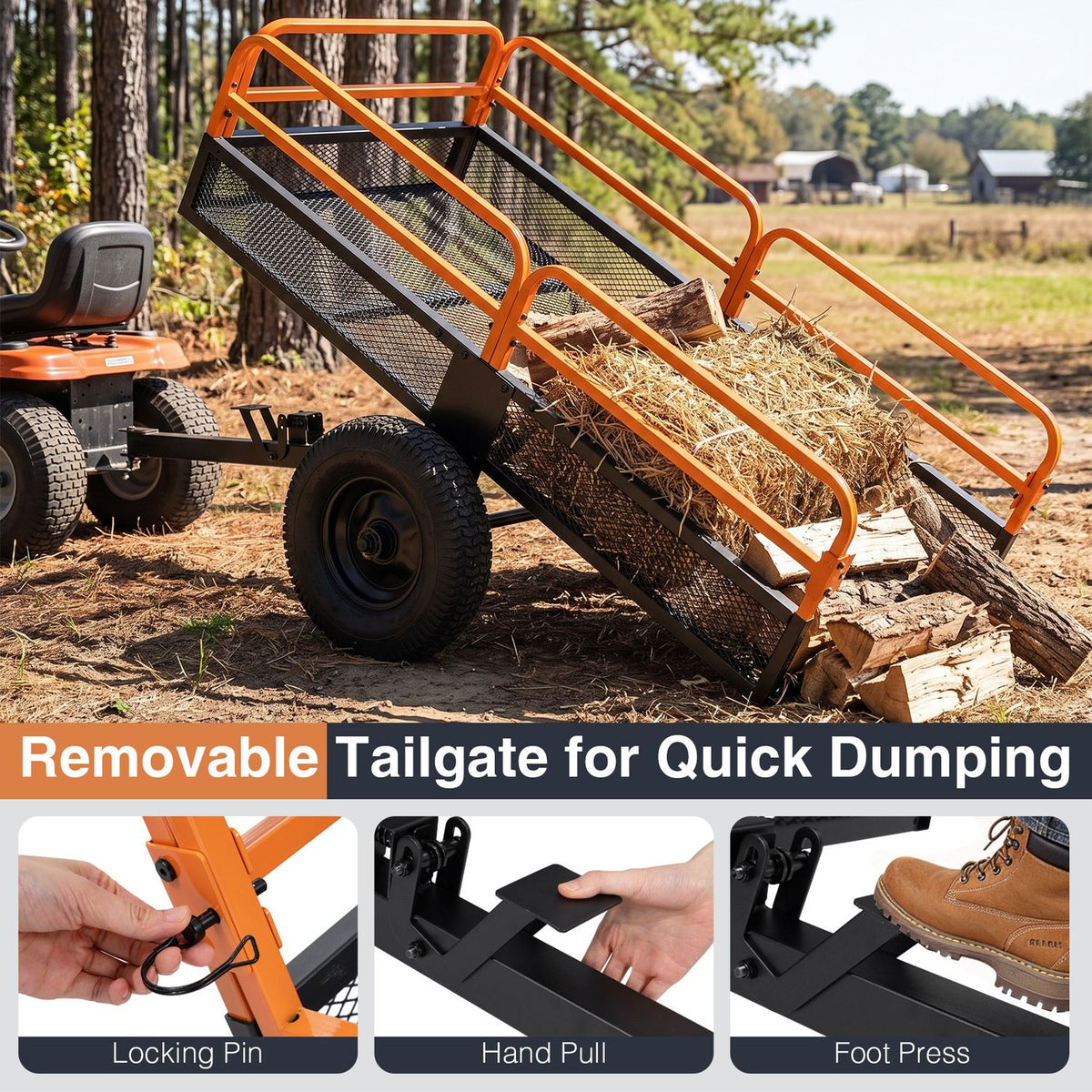 1540 LBS Capacity 17.6 Cu. Ft Heavy Duty Metal Dump Cart Trailer