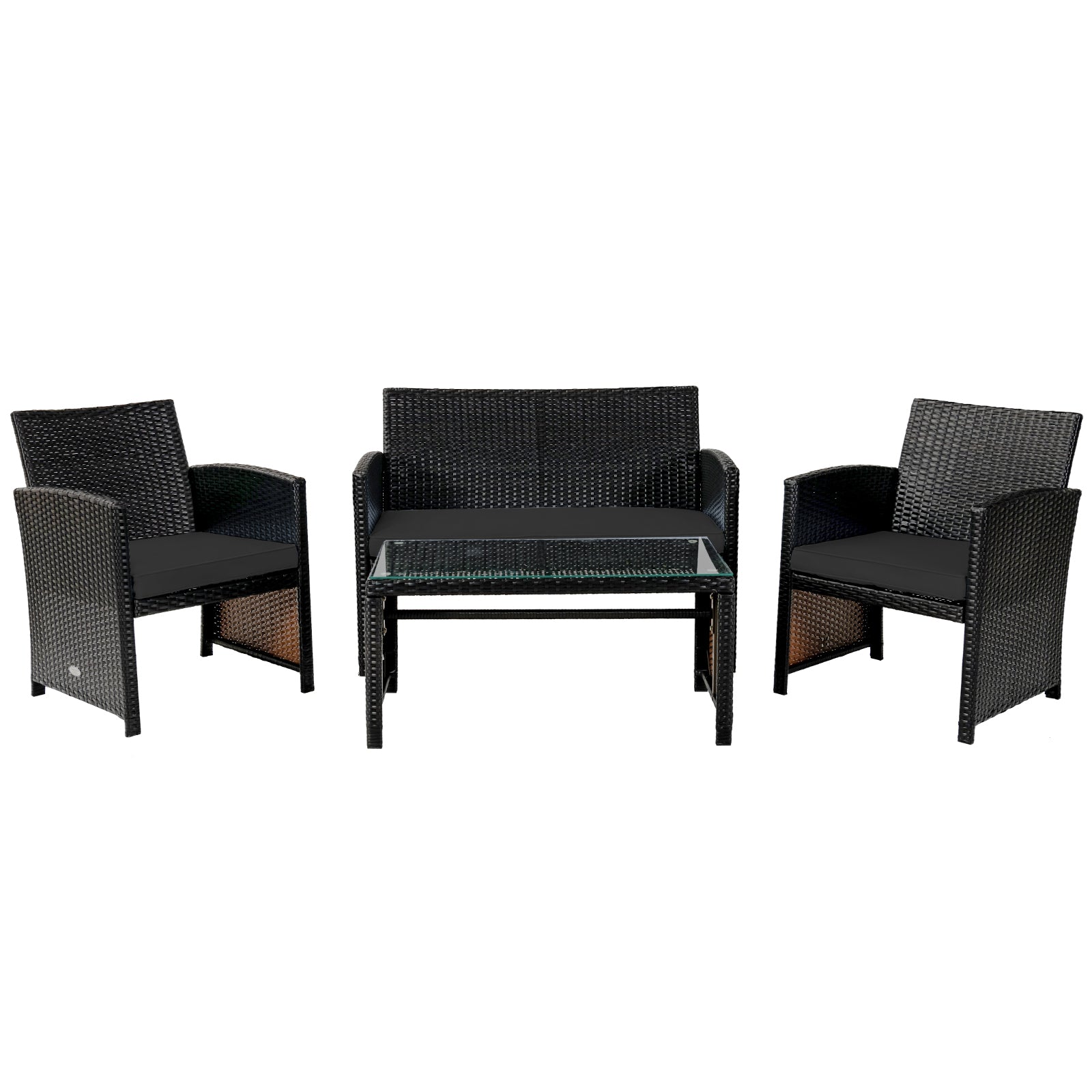 4 Pieces Patio Rattan Cushioned Furniture Set with Coffee Table-Black - Black