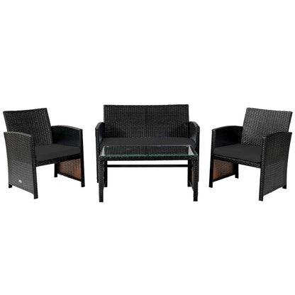 4 Pieces Patio Rattan Cushioned Furniture Set with Coffee Table-Black - Black