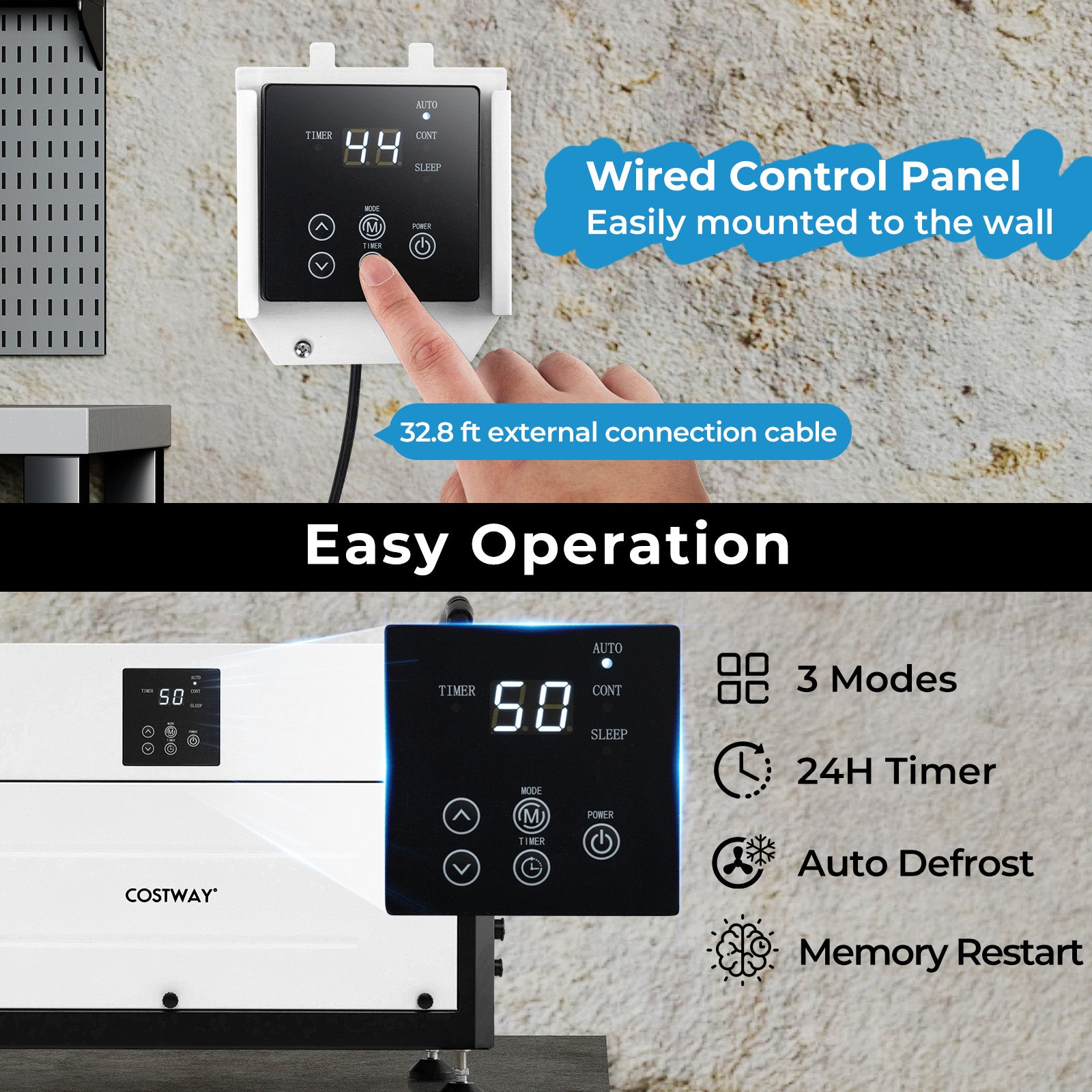 155 Pint Crawl Space Dehumidifier with 3 Modes and 24H Time-White