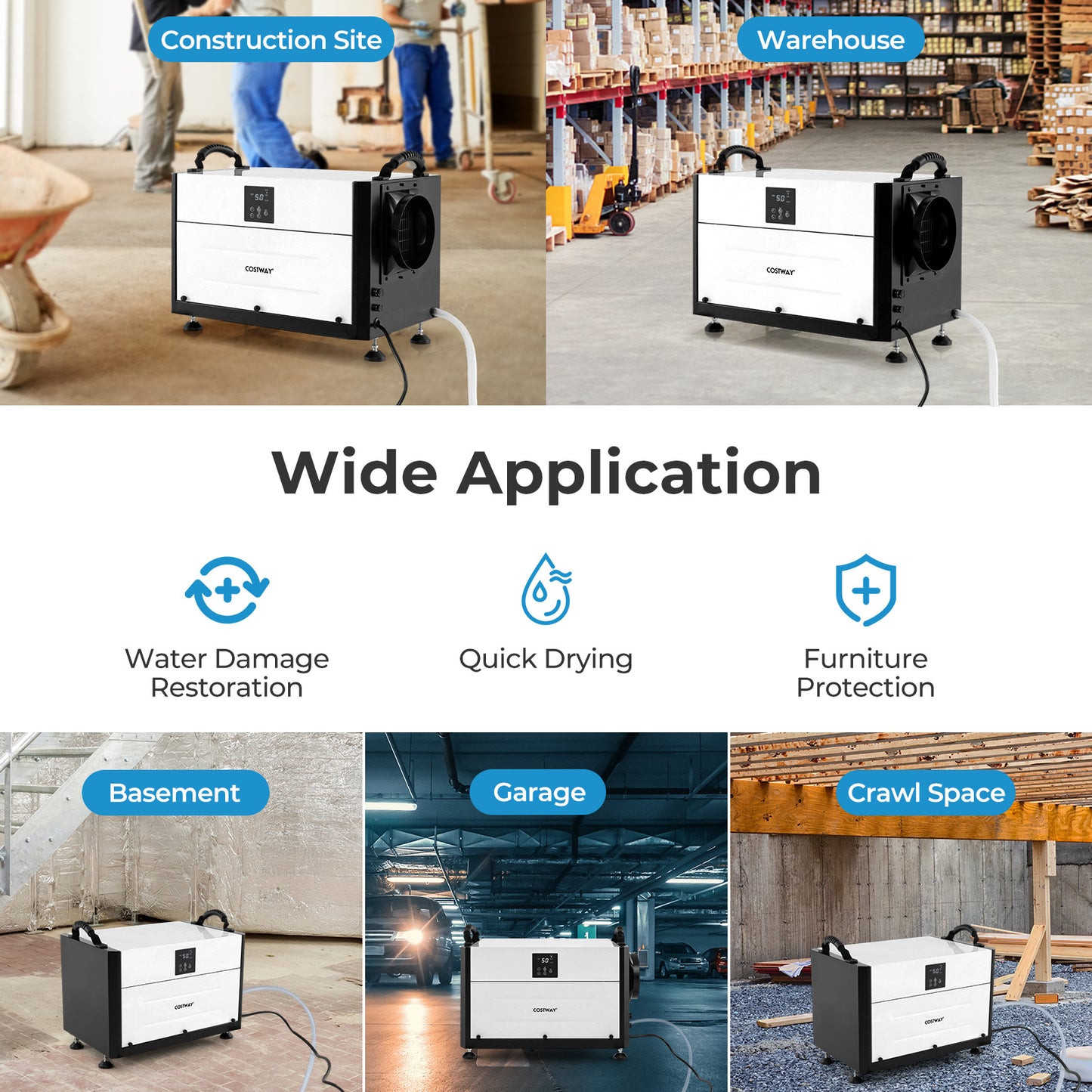 155 Pint Crawl Space Dehumidifier with 3 Modes and 24H Time-White