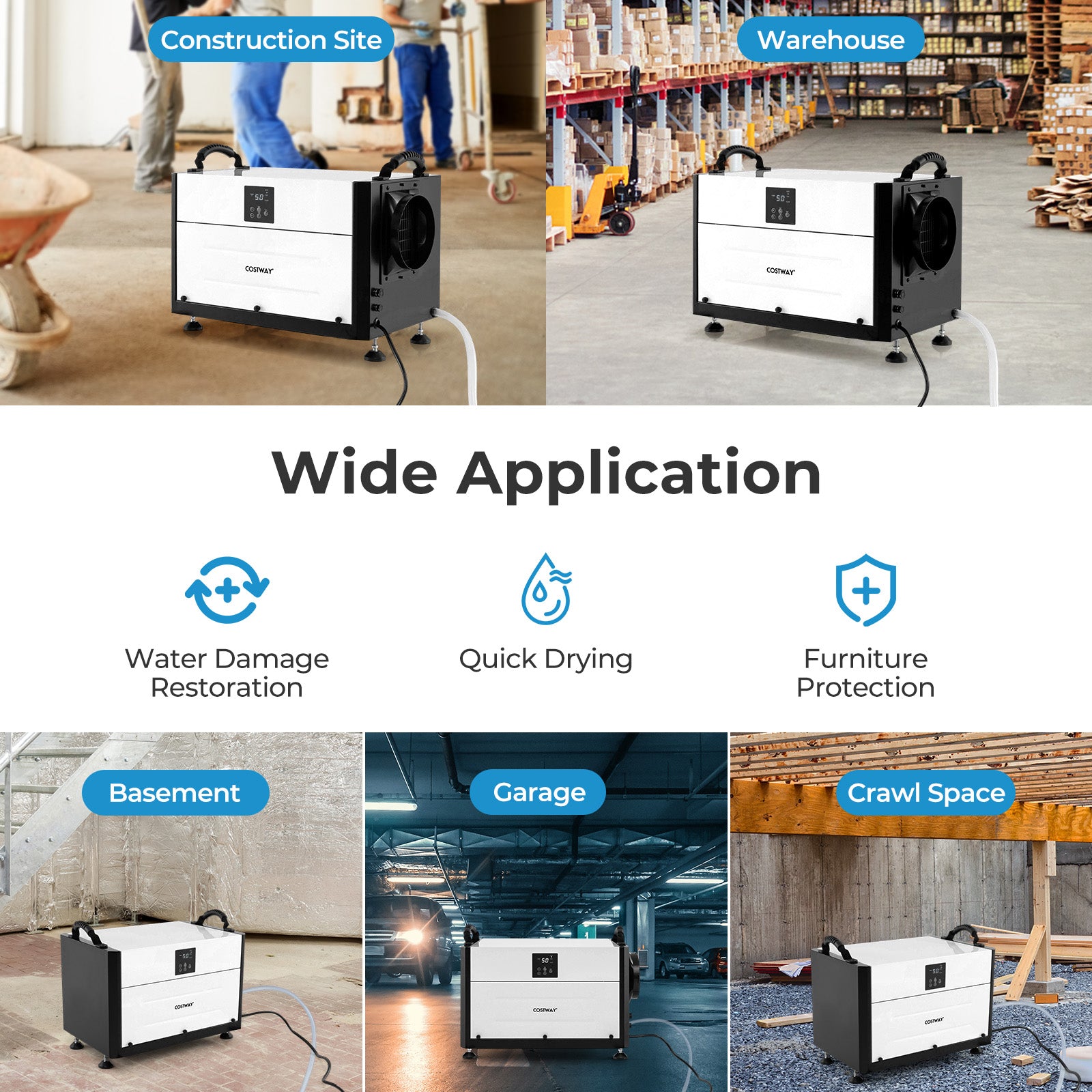 155 Pint Crawl Space Dehumidifier with 3 Modes and 24H Time-White