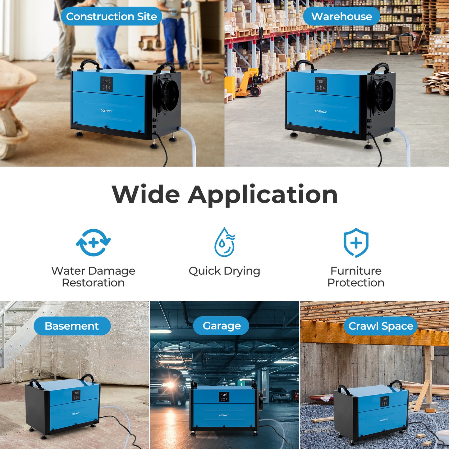 155 Pint Crawl Space Dehumidifier with 3 Modes and 24H Timer-Blue