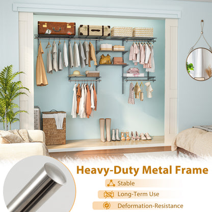 4-8 Feet Closet Organizers and Storage System with Hanging Rod for Laundry Bedroom-Grey