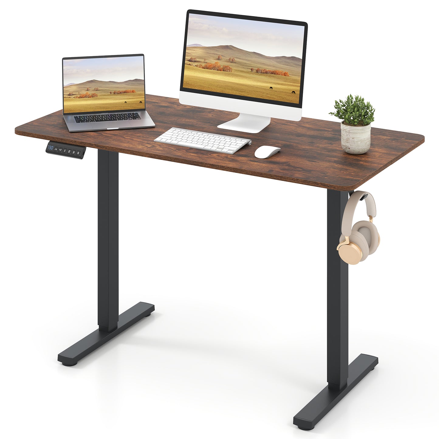 48 Inch x 24 Inch Ergonomic Electric Standing Desk with 3 Memory Settings for Home Office-Rustic Brown