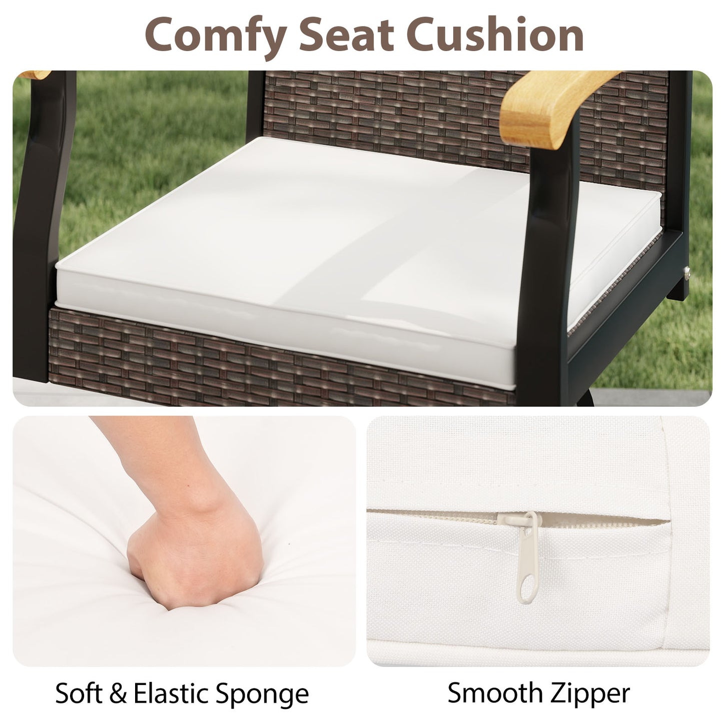 One Outdoor 360¬∞ Swivel Bar Stool with Cushion and Acacia Wood Armrests