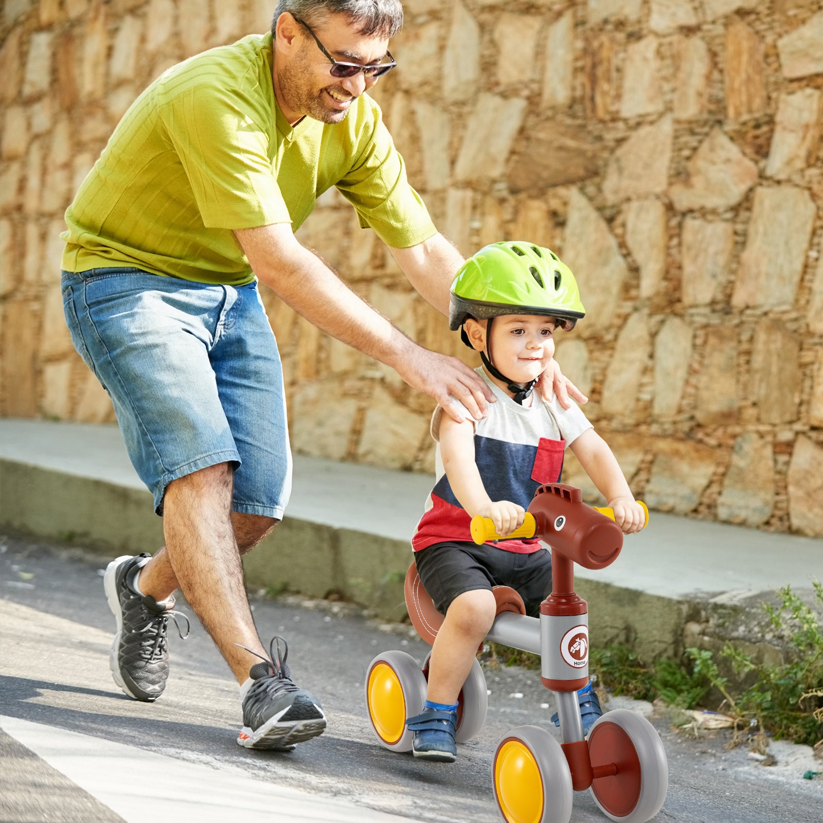 Baby Balance Bike No Pedal 4-Wheel Bicycle-Brown