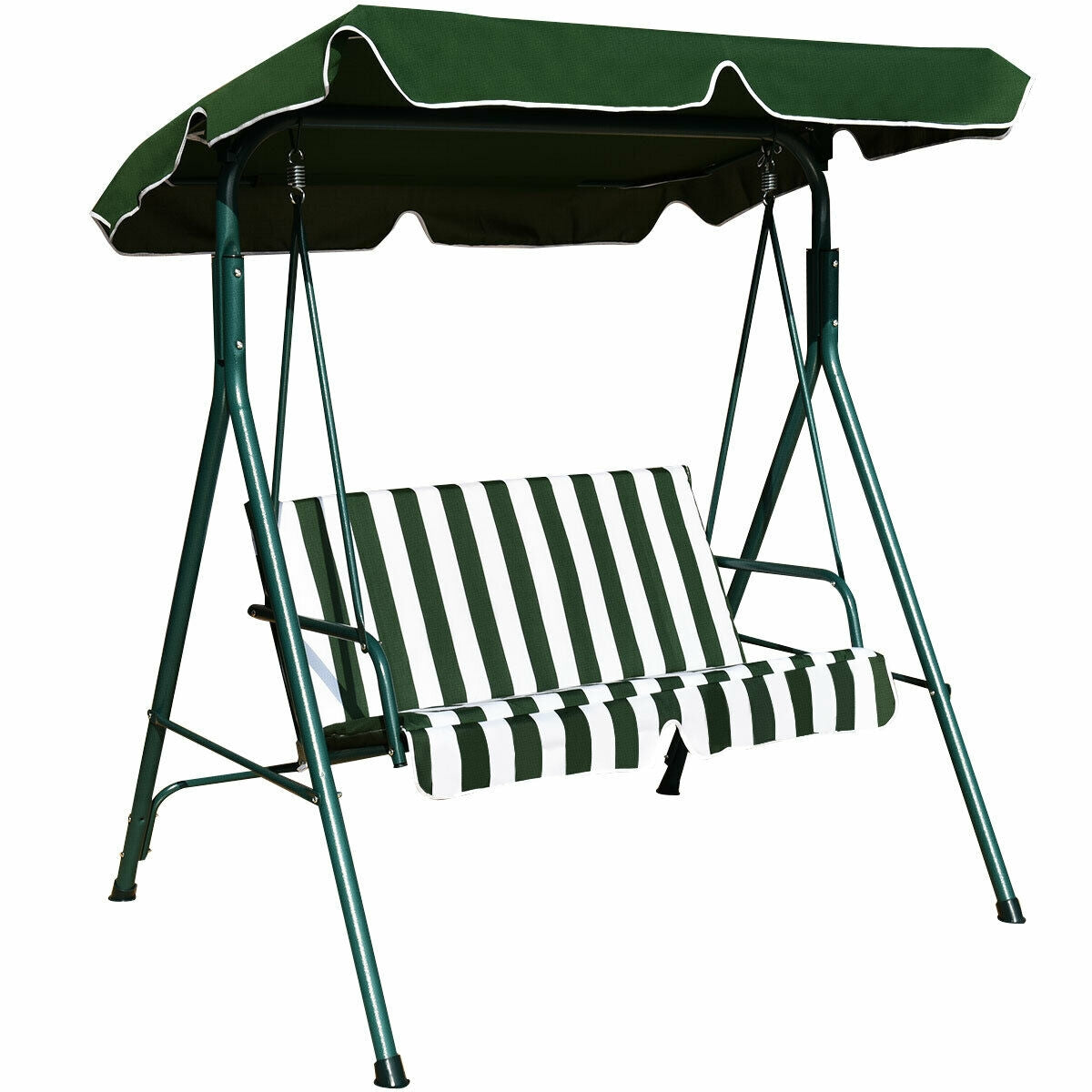Loveseat Cushioned Patio Steel Frame Swing Glider -Green - Green