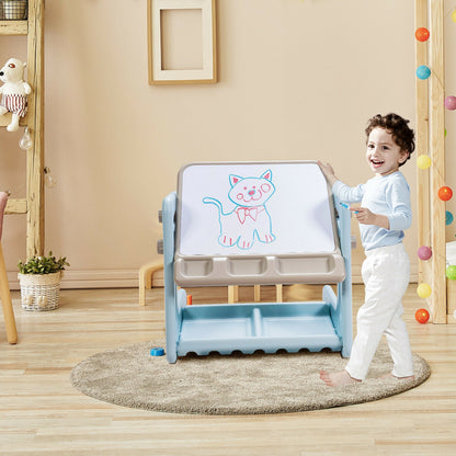 2 in 1 Kids Easel Table and Chair Set with Adjustable Art Painting Board-Blue
