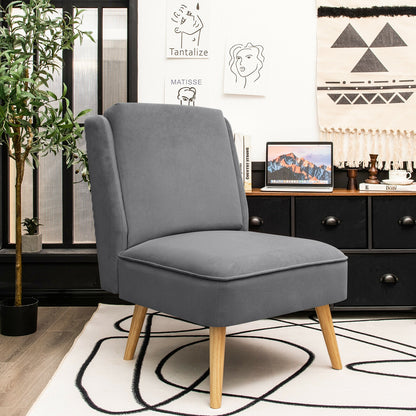 Velvet Accent Armless Side Chair with Rubber Wood Legs for Bedroom-Gray
