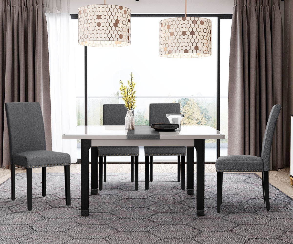 Set of 2 Fabric Upholstered Dining Chairs with Nailhead