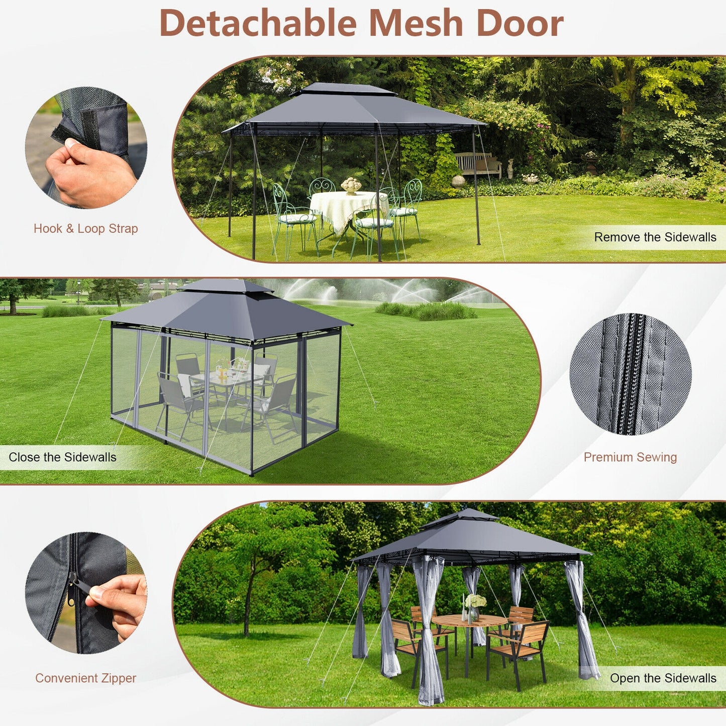 10 Feet x 13 Feet Tent Canopy Shelter with Removable Netting Sidewall-Gray - Gray