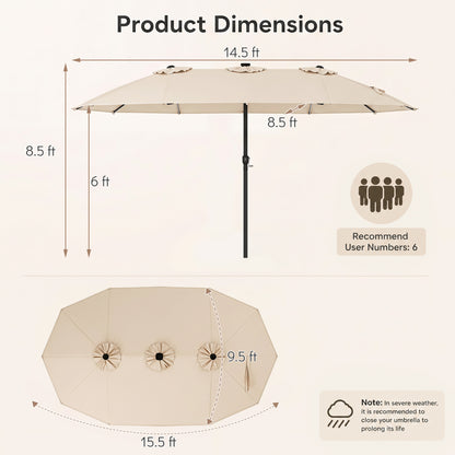 15.5 ft Patio Umbrella with Solar LED Lights & Crank