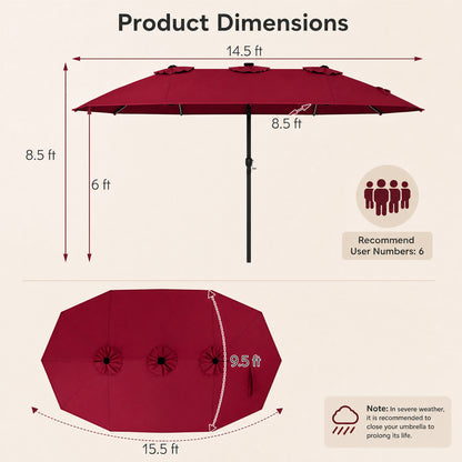 15.5 ft Patio Umbrella with Solar LED Lights & Crank