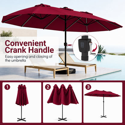 15.5 ft Patio Umbrella with Solar LED Lights & Crank
