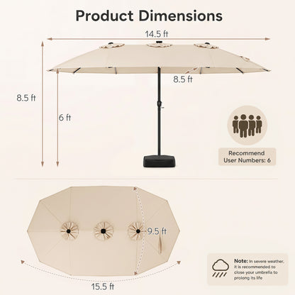 15.5 ft Patio Umbrella with Solar LED Lights and Base
