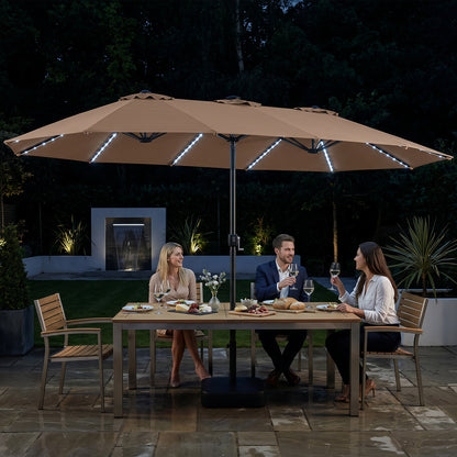 15.5 ft Patio Umbrella with Solar LED Lights and Base