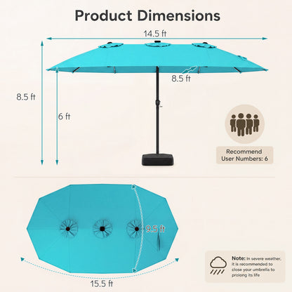 15.5 ft Patio Umbrella with Solar LED Lights and Base