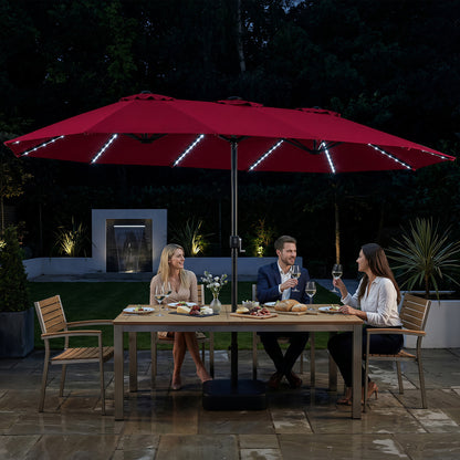 15.5 ft Patio Umbrella with Solar LED Lights and Base