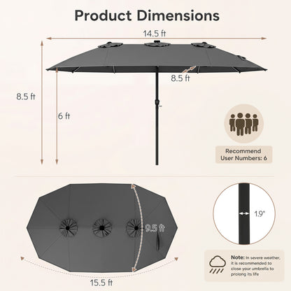 Patio Umbrella 15.5ft with Solar LED Lights and Crank