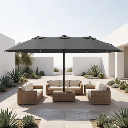 Patio Umbrella 15.5ft with Solar LED Lights and Crank