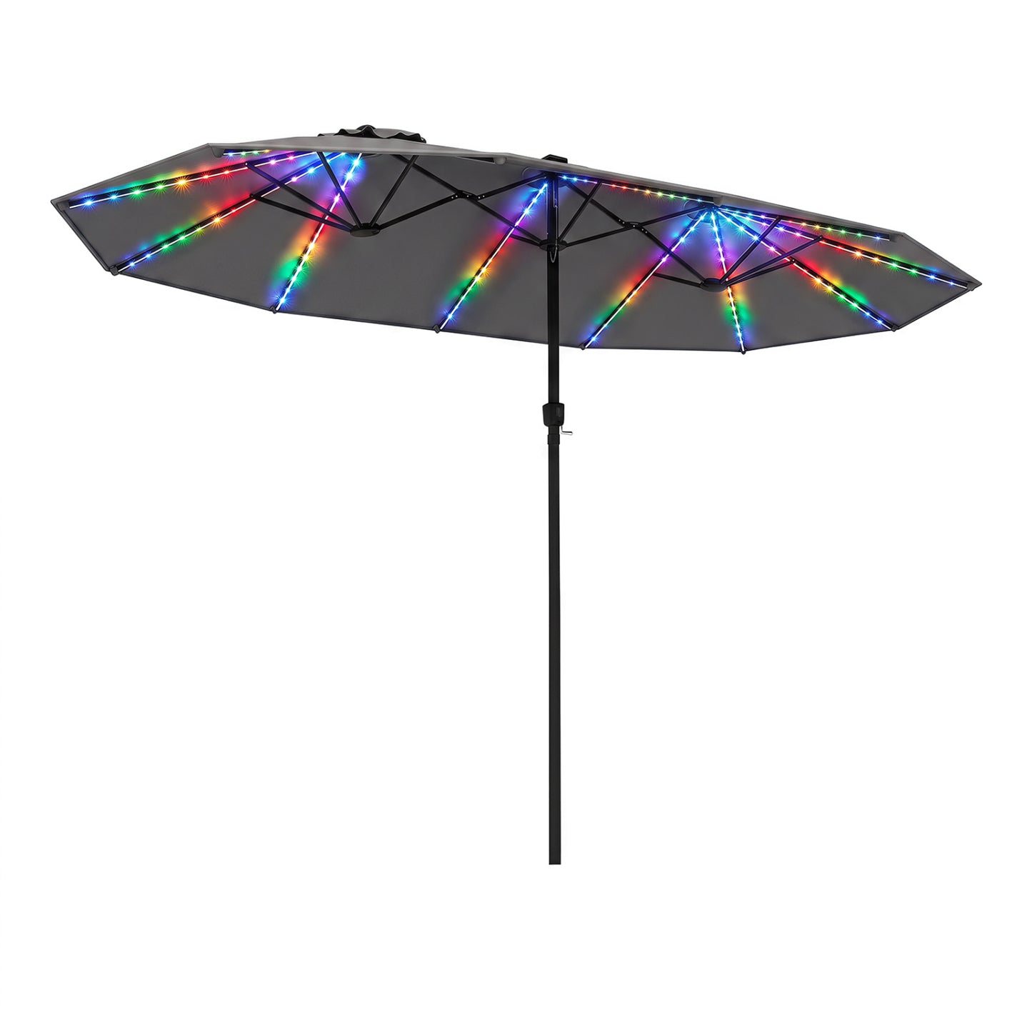 Patio Umbrella 15.5ft with Solar LED Lights and Crank