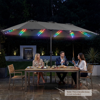 Patio Umbrella 15.5ft with Solar LED Lights and Crank