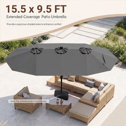 Patio Umbrella 15.5ft with Solar LED Lights and Crank