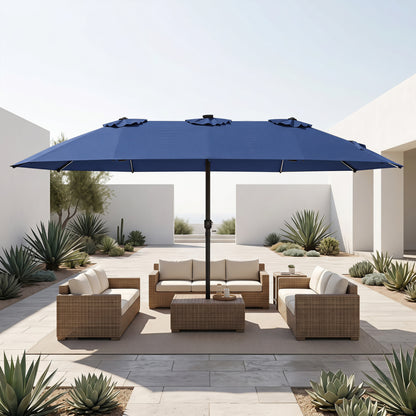 Patio Umbrella 15.5ft with Solar LED Lights and Crank