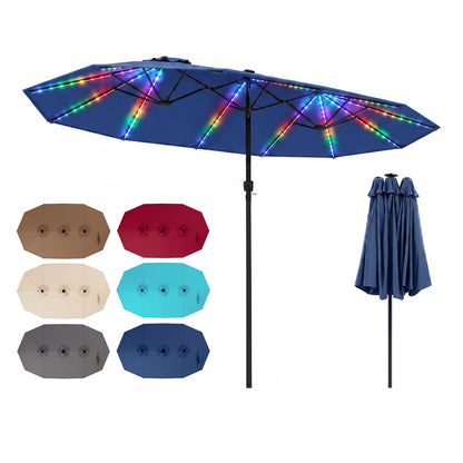 Patio Umbrella 15.5ft with Solar LED Lights and Crank