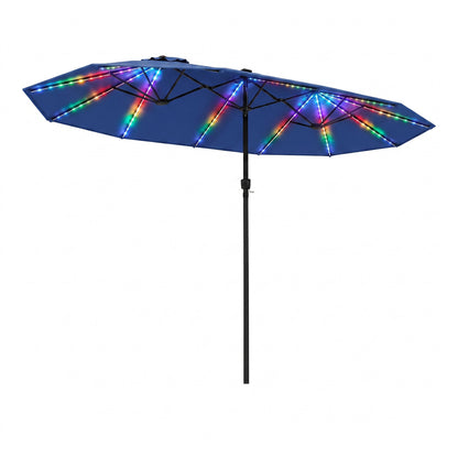 Patio Umbrella 15.5ft with Solar LED Lights and Crank
