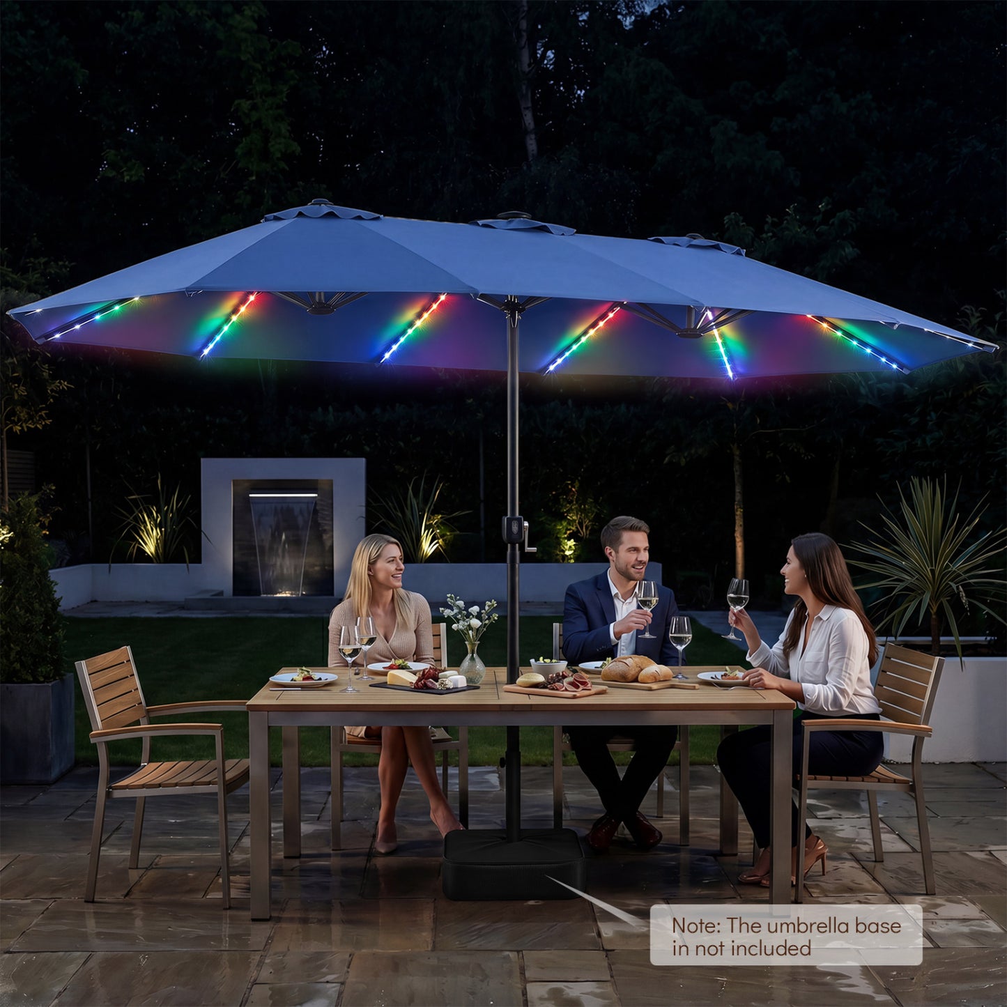 Patio Umbrella 15.5ft with Solar LED Lights and Crank