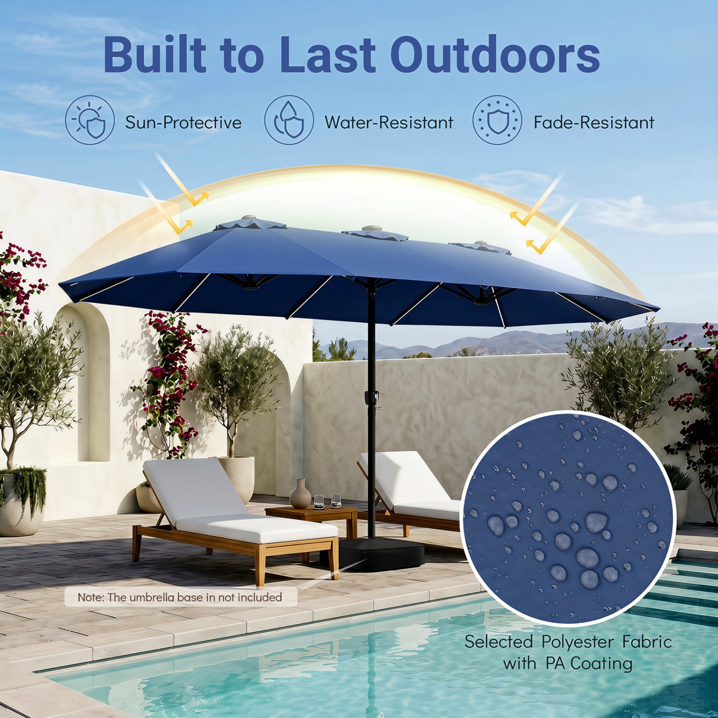 Patio Umbrella 15.5ft with Solar LED Lights and Crank