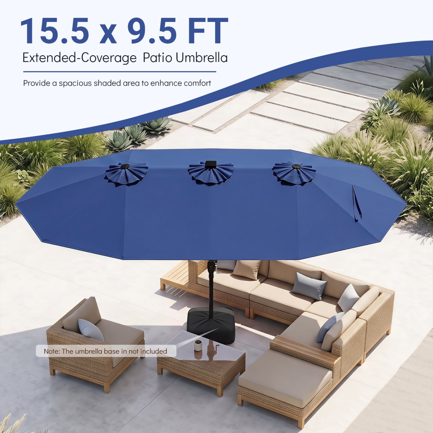 Patio Umbrella 15.5ft with Solar LED Lights and Crank