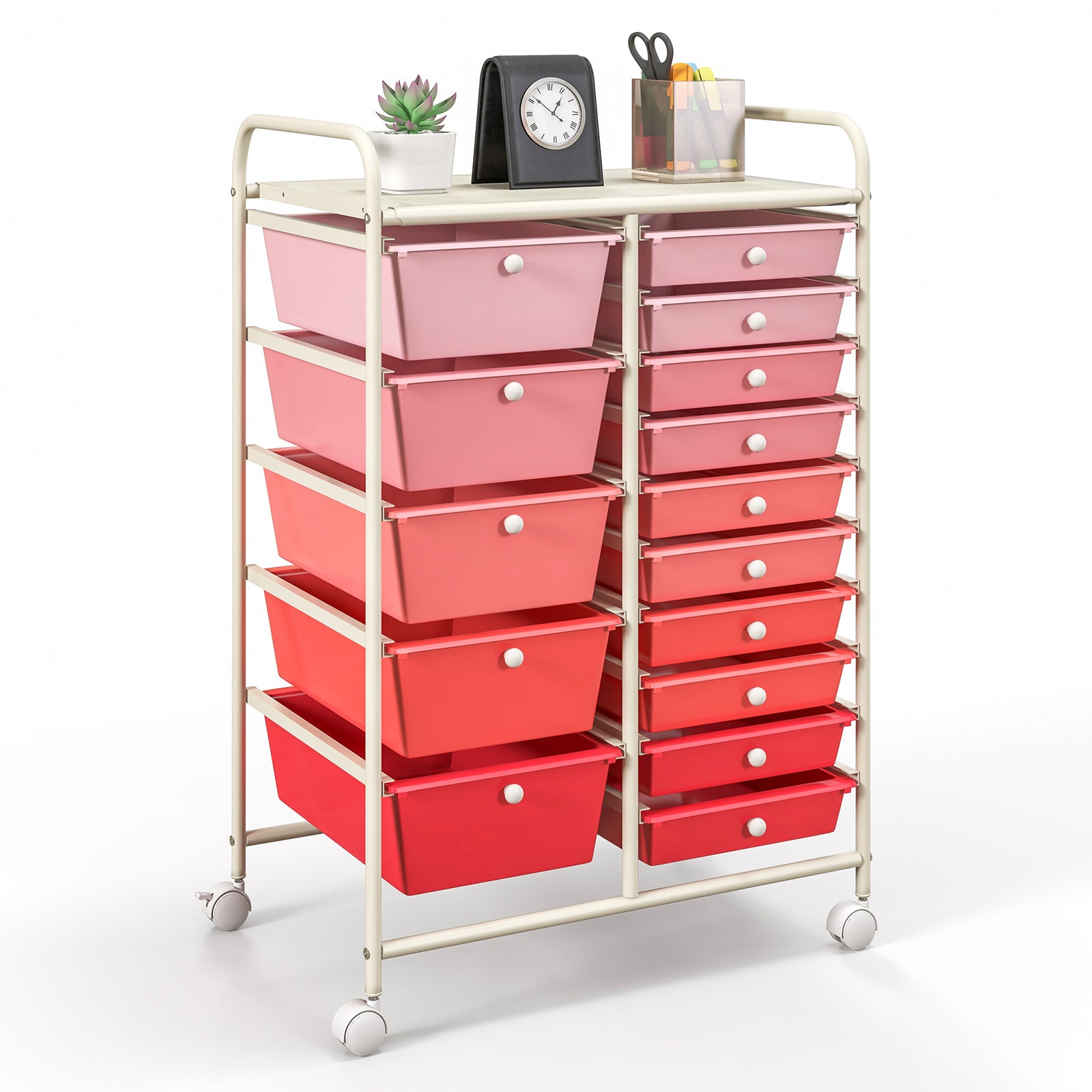 15-Drawer Utility Rolling Organizer Cart Multi-Use Storage-Purple - Gradient Pink