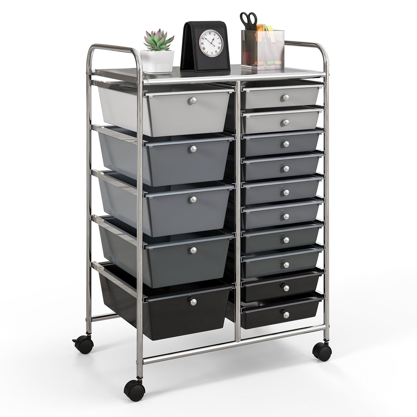 15-Drawer Utility Rolling Organizer Cart Multi-Use Storage-Purple - Black & Gray