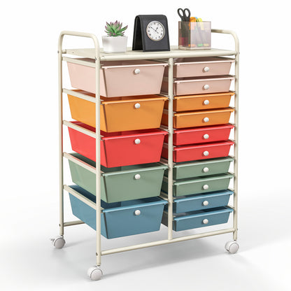 15-Drawer Utility Rolling Organizer Cart Multi-Use Storage-Purple - Deep Multicolor